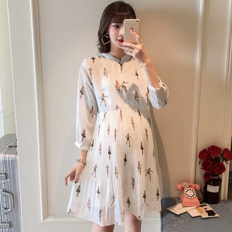 【新作】【送料無料】 新しいファッションシフォンプリーツミドル丈プラスサイズのマタニティナーシングドレスのマタニティウェア2019夏バージョン-アリババ 大きめサイズ サマー 夏物 expec244661070568