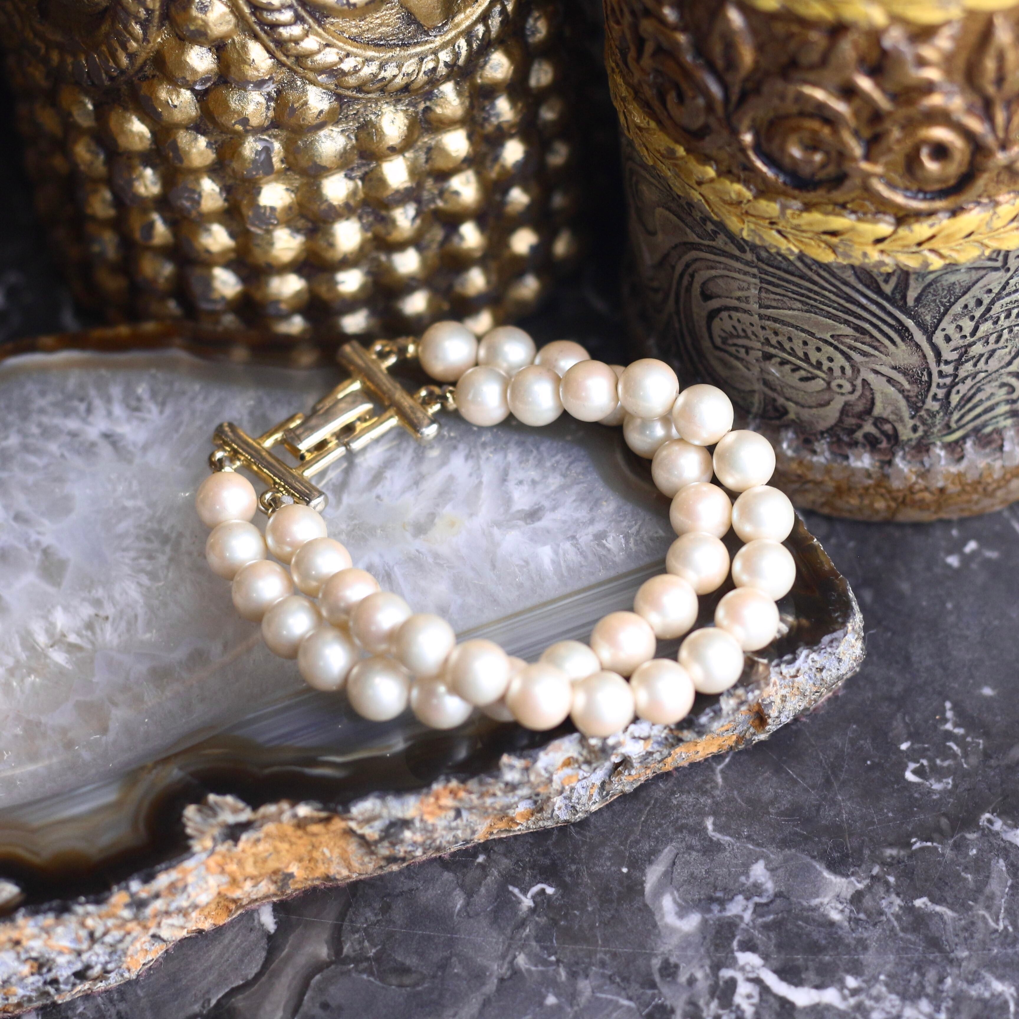USA VINTAGE PEARL DESIGN GOLD CHAIN BRACELET/アメリカ古着パール