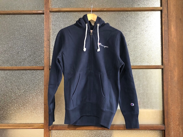 CHAMPION REVERSE WEAVE SCRIPT LOGO ZIP HOODIE (DARK NAVY)