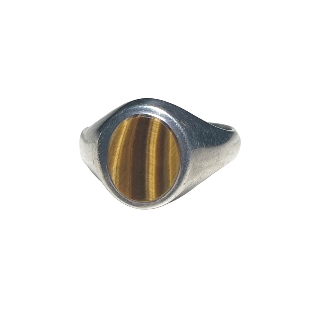 vintage silver signet ring set with tiger eye made in England
