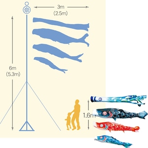 風舞庭園スタンドセット　３M６点セット（徳永鯉のぼり）