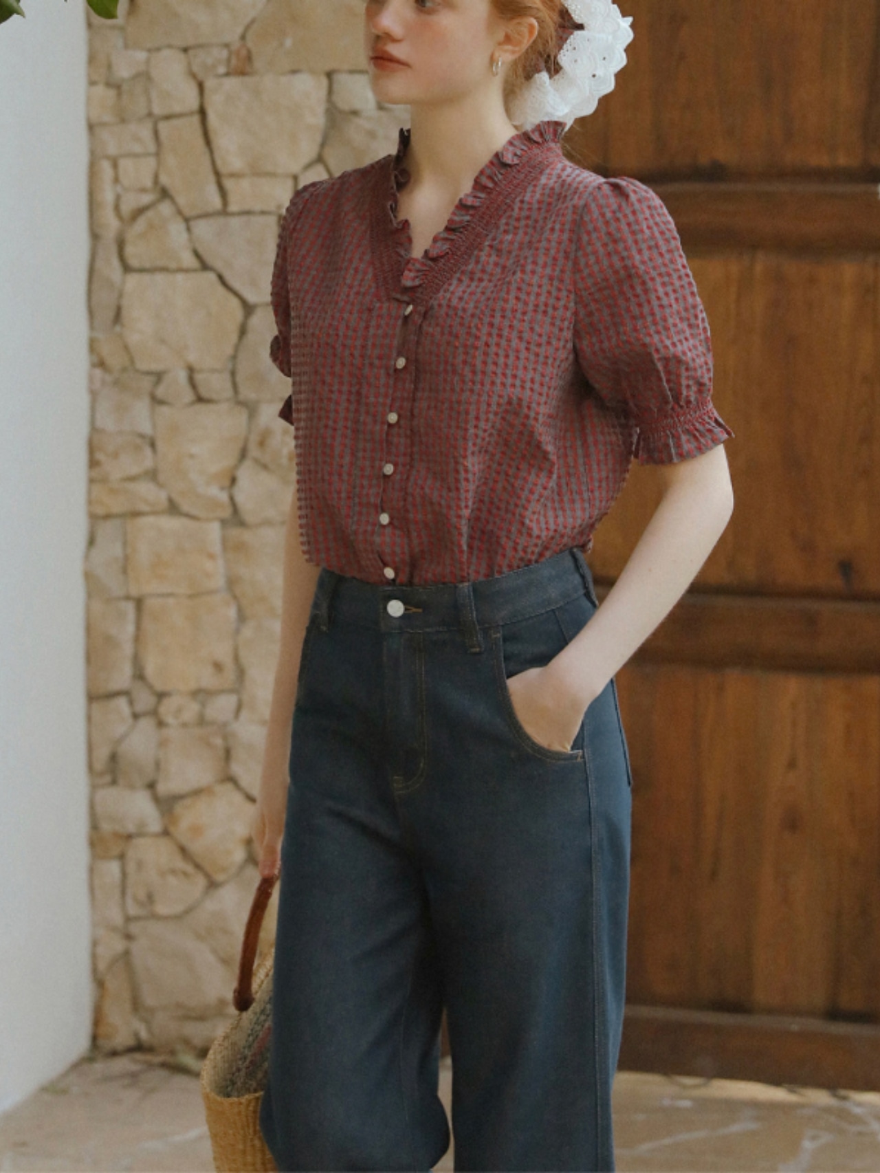 Rosalie Frill Check Blouse F0705