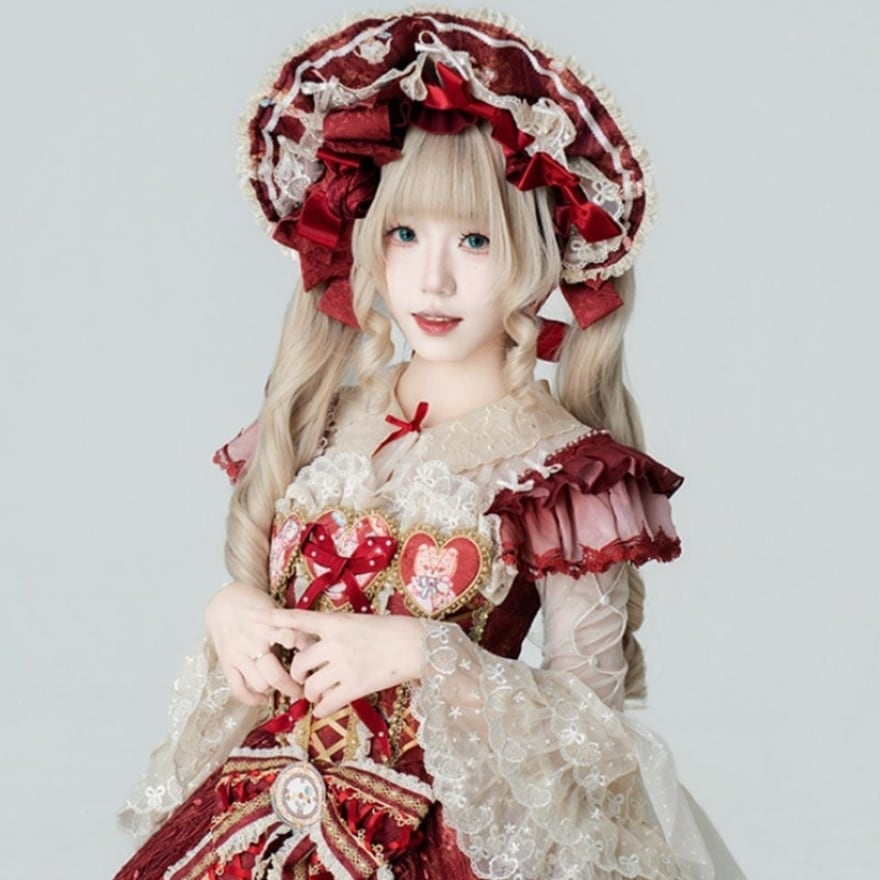 ゴスロリ 薔薇レース装飾クラシカルボンネット 3色展開(ピンク/ブラック/レッド)|ジャンパースカート専用オプション