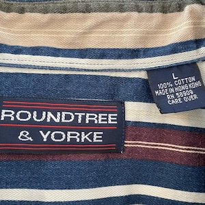 【ROUNDTREE&YORKE】マルチストライプ マルチカラー 長袖シャツ 柄シャツ ボタンダウン L ビッグサイズ us古着