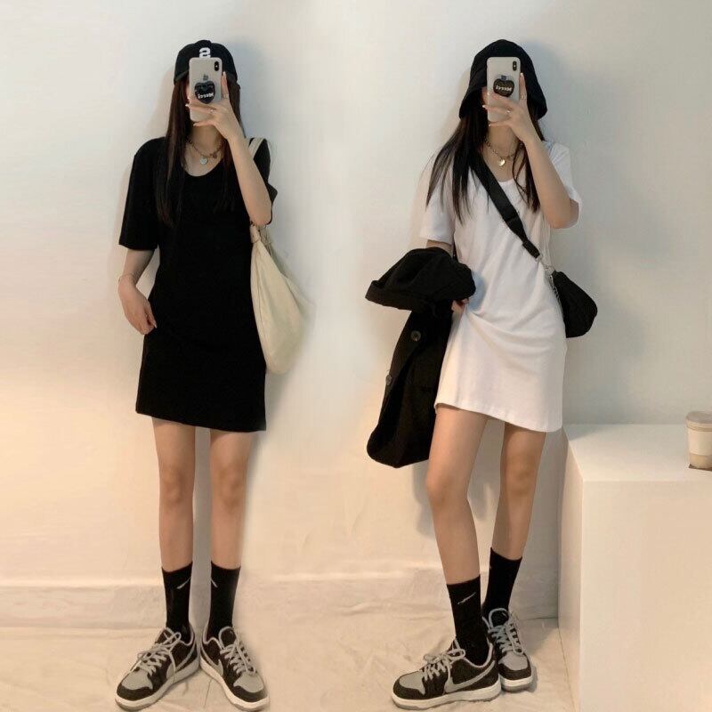 ホワイトTシャツ スカート サマースリムブラックドレス 夏物 モンロー68453842635