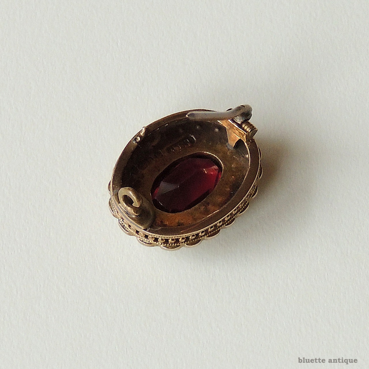 英国アンティークジュエリー 9ctゴールド 天然ロードライトガーネット 真珠 レースピン ブローチ（ソーティングメモ付）