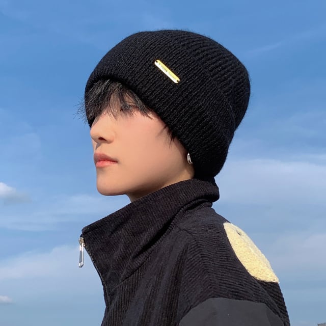 予約販売】ニット帽 ワッチ ロールアップ メンズ ブラック ス無地