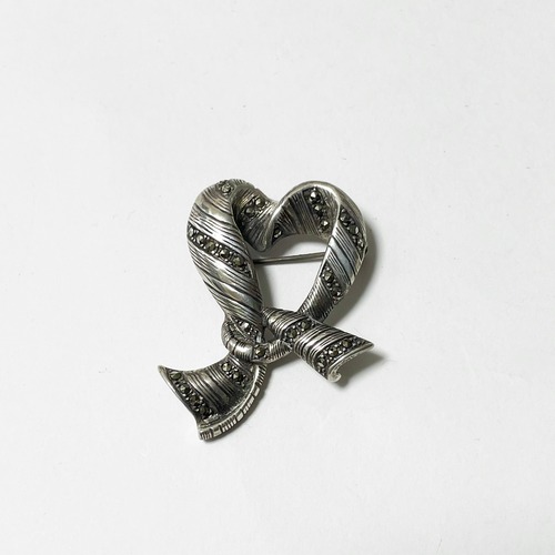 Vintage 925 Silver Marcasite Heart Brooch