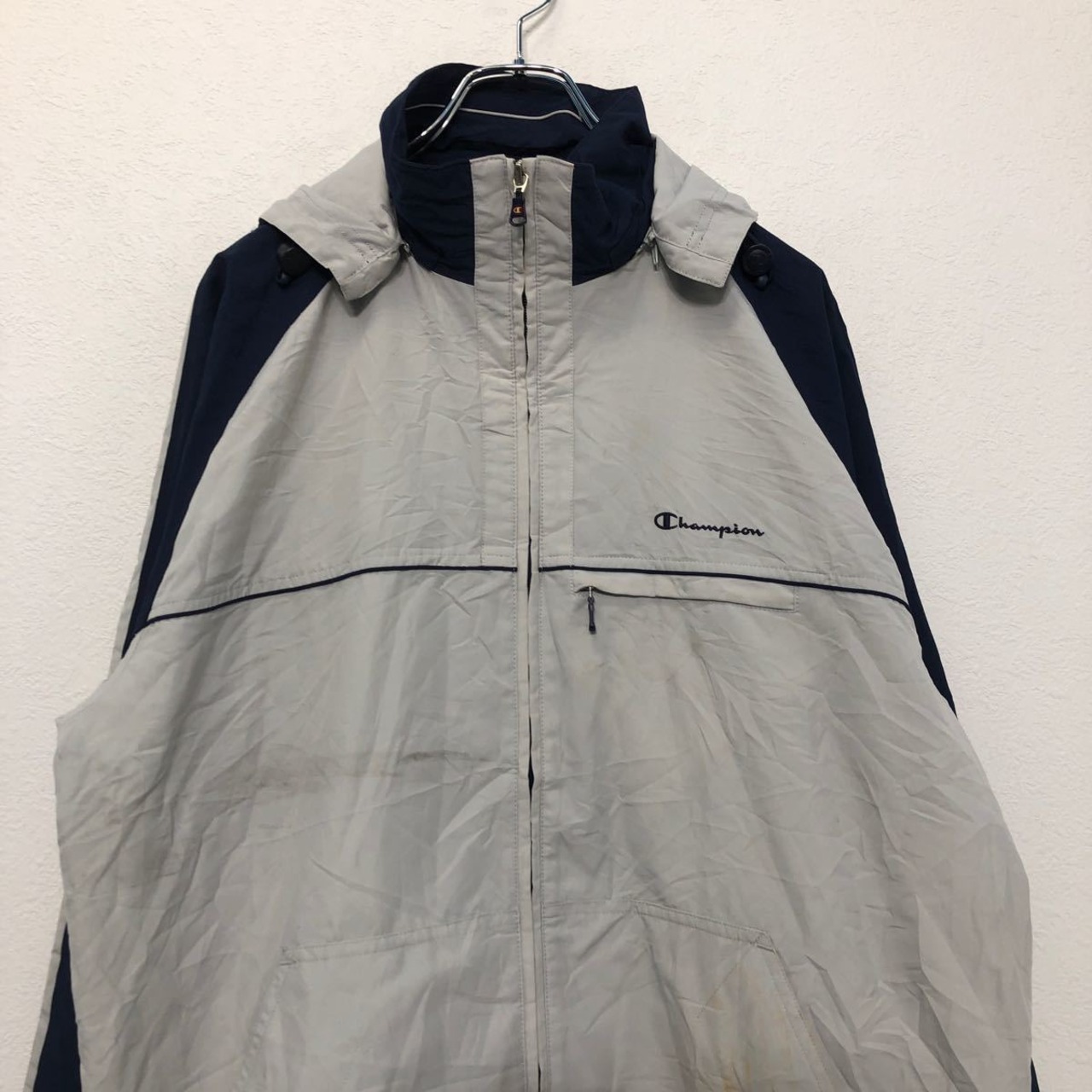 Champion ナイロン ジャケット L ライトグレー ネイビー チャンピオン 