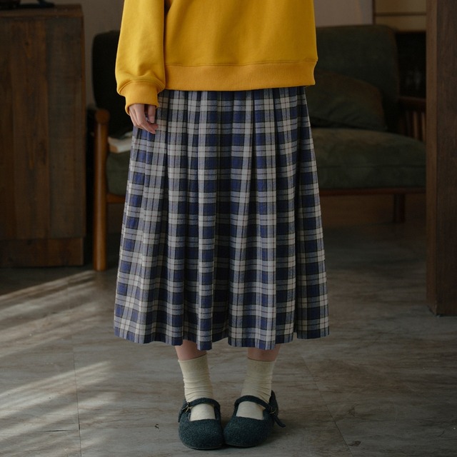 チェック柄プリーツフレアスカート　M2656