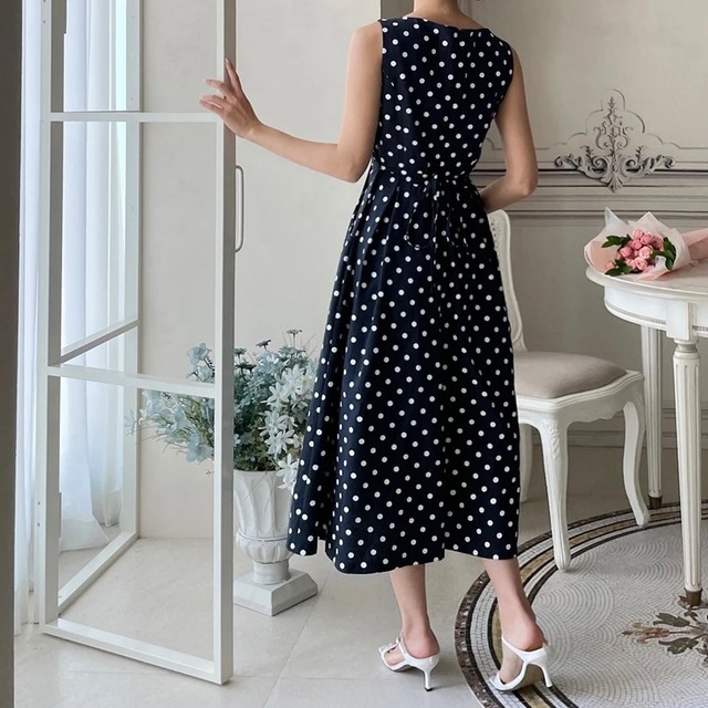 ノースリーブドットワンピース