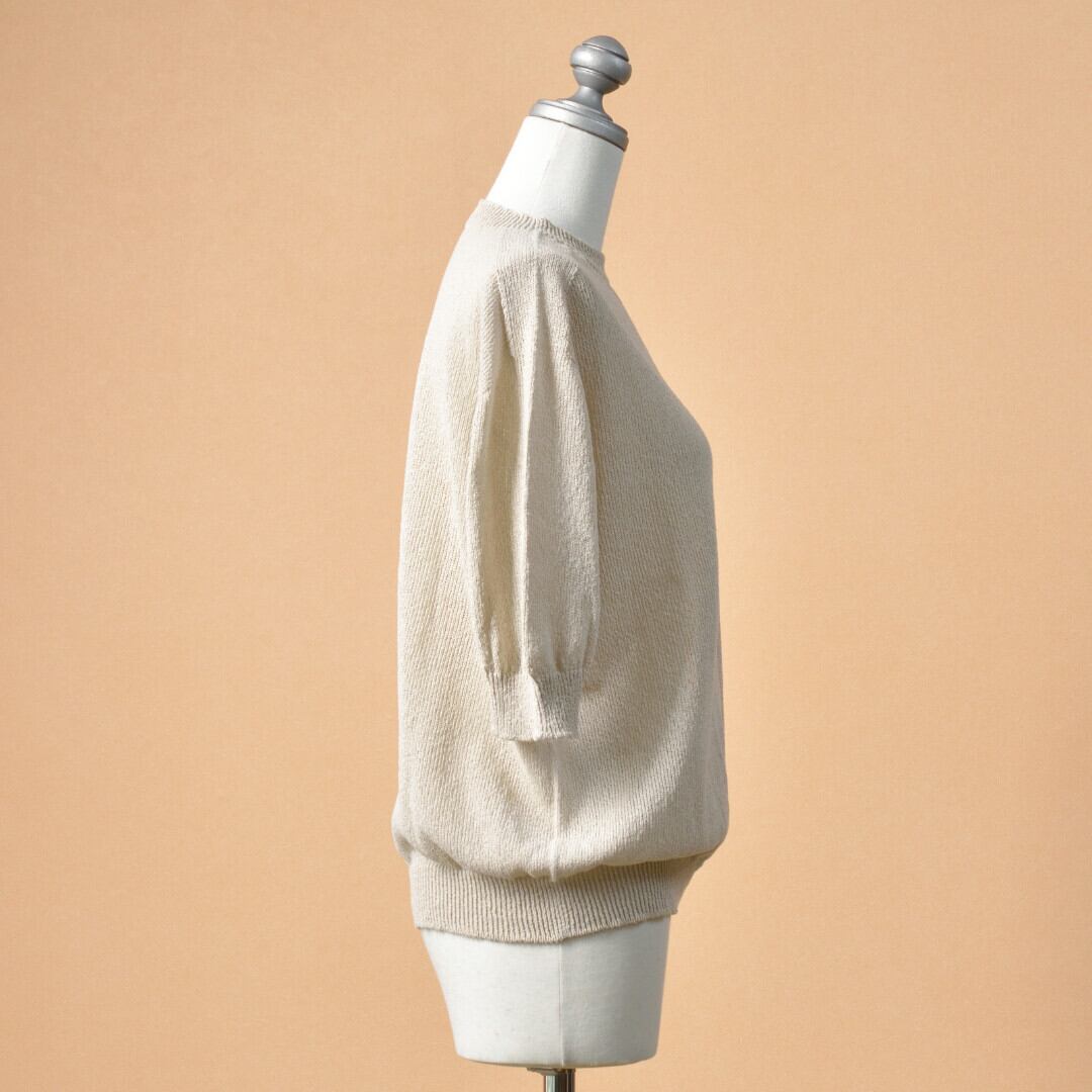LinenYa リネンや as it is. 和紙クルーネック半袖ニット・ベージュ 和紙の風合いとドライなタッチがおススメのニットです