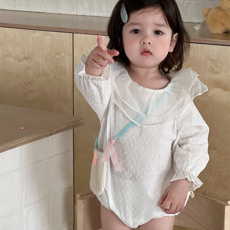 【BABY】レースフリルロンパース