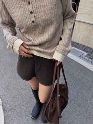 henley neck layered nep color knit
