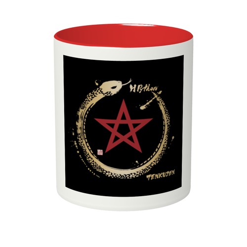 【御祈祷】2トーンマグカップ ＆ 水晶【蛇の彫刻 素彫り】/【H Python (アッシュパイソン)】ブランド オリジナルマグカップ 【天空禅(TENKUZEN)】 / マグカップ /  マグカップ オリジナル / マグカップ ブランド/ マグカップおしゃれ / マグカップおしゃれプレゼント / お寺で御祈祷 / お守り マグカップ / 金蛇 / 五芒星 / 金運 / 財運 / 厄除け