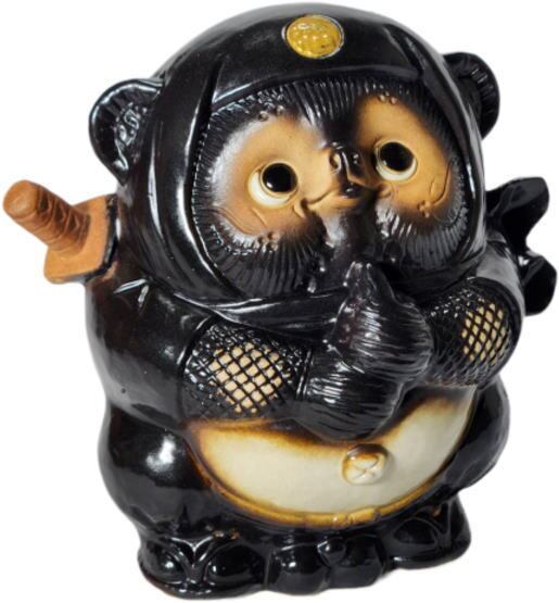 信楽焼 陶器 たぬき 手作り忍者狸 忍者狸 黒 5号 （ドローン） （忍者たぬき・忍者狸・置物・たぬき