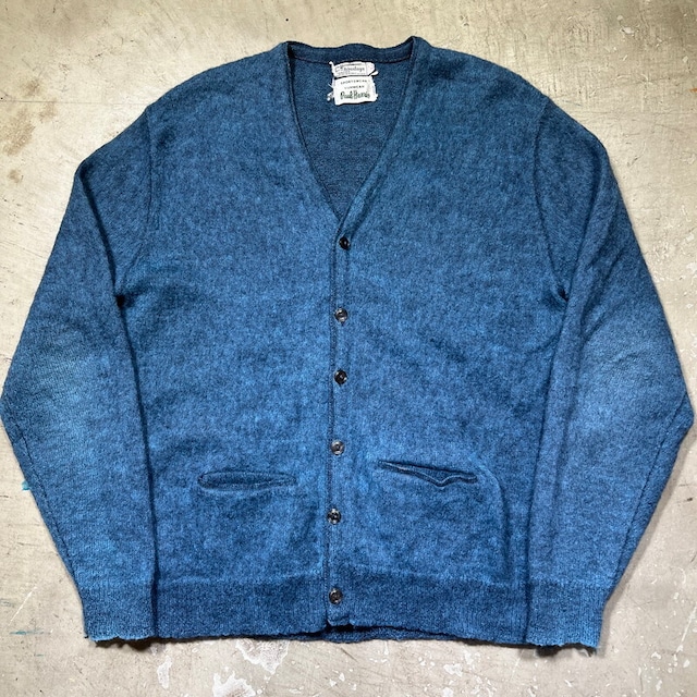 60's~ Paul Harris ポールハリス モヘアニットカーディガン The Moonshiner knit by himalaya ブルー ILGWUタグ USA製 Lサイズ 希少 ヴィンテージ BA-2364 RM2783H