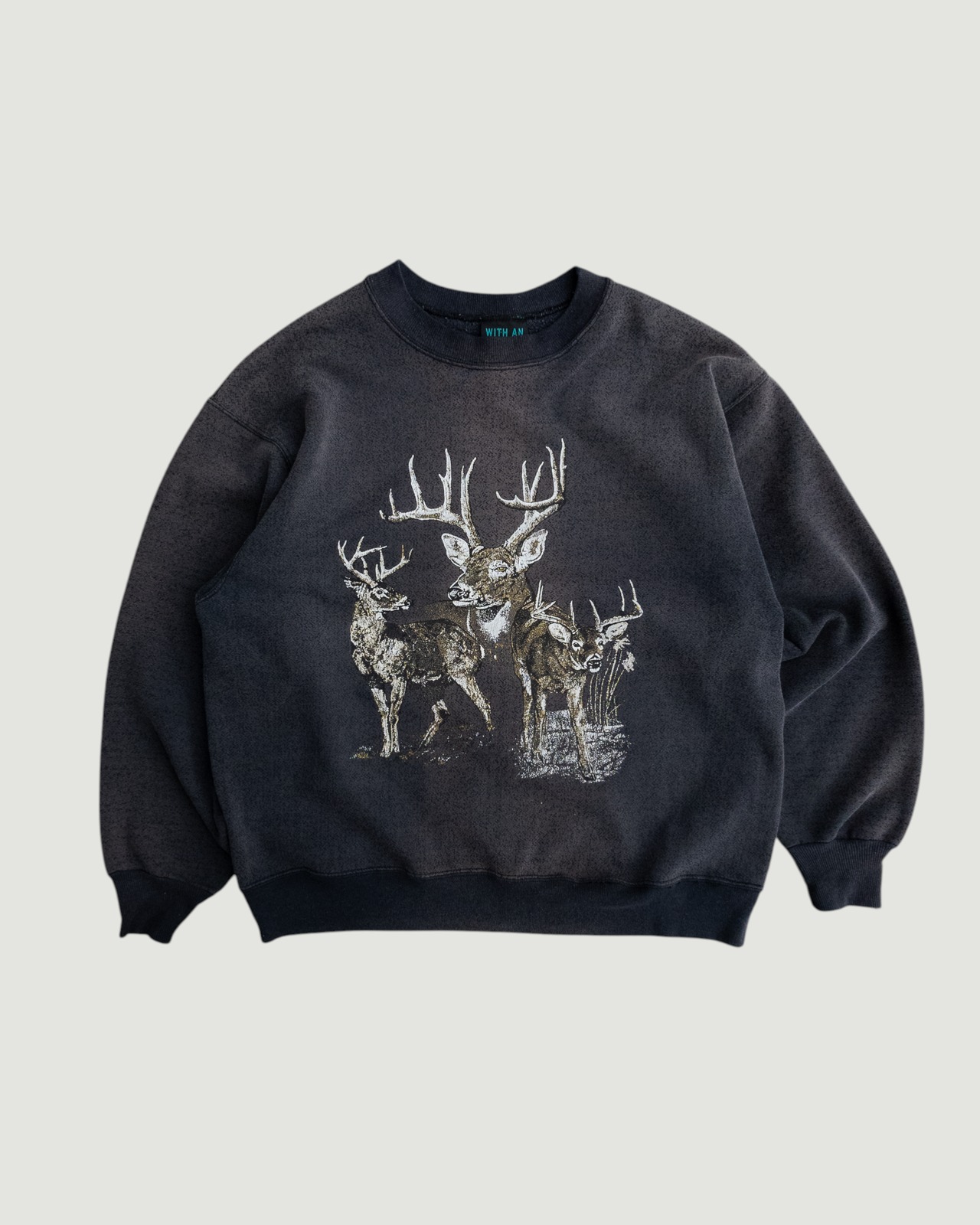 【古着】霜降りグレーの鹿スウェット - 1