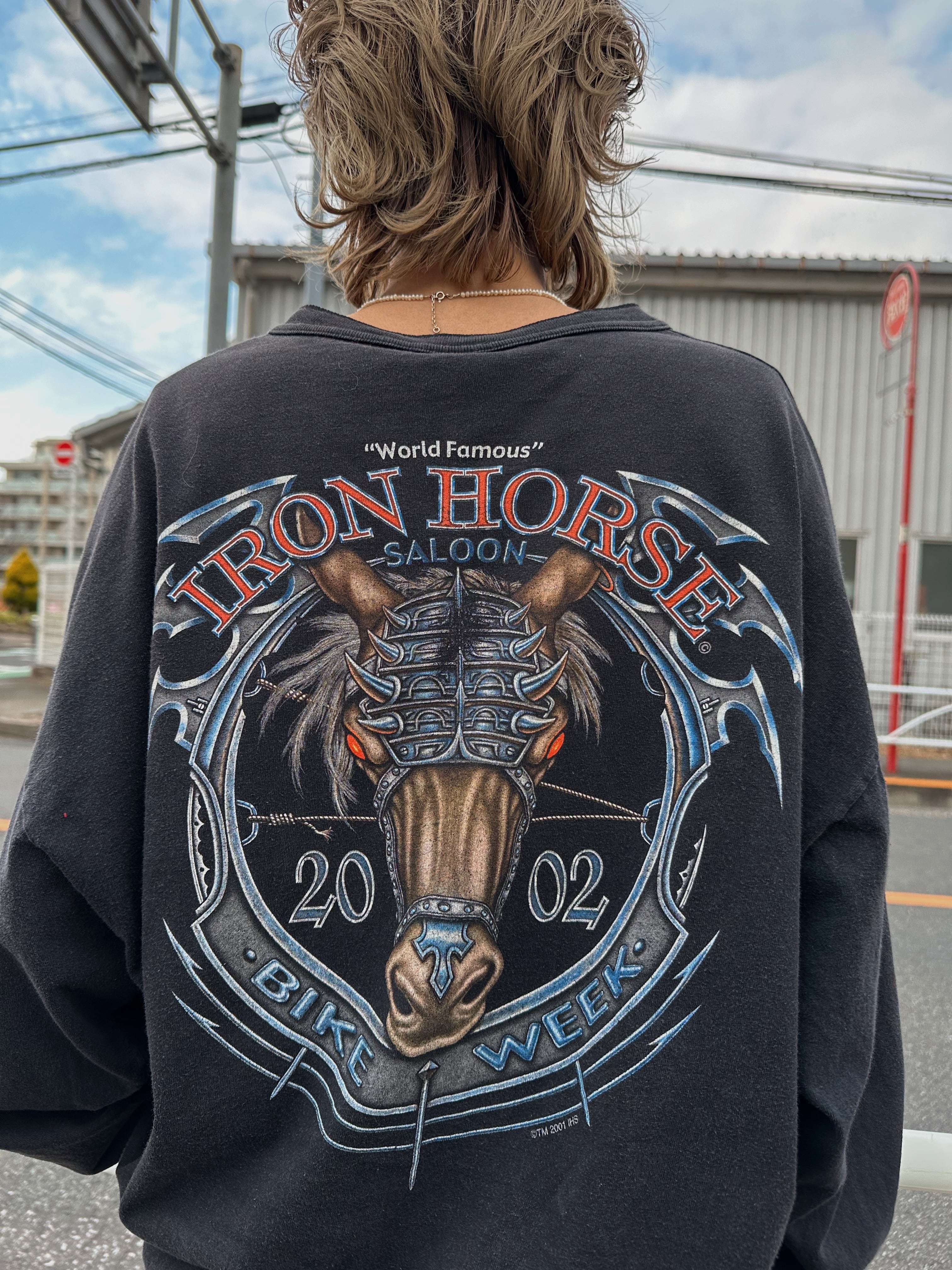 (CS1713)IRON HORSE SALOON henley neck printedlong sleeve t-shirt made in USA