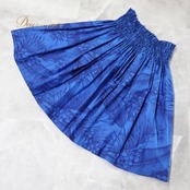 フラダンス 衣装 パウスカート ブルー系 フラ ダンス 青 プルメリア柄 シングル 花柄 鮮やか レッスン スカート 練習 ハワイアンプリント アロハ かわいい ふんわり ハワイアン