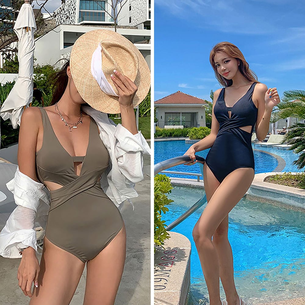 全2色 水着 キーホールフロントクロスワンピース モノキニ ブラック 黒