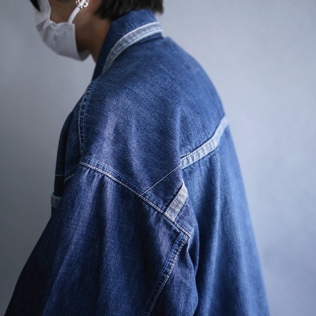 taping line design over size box silhouette denim jacket