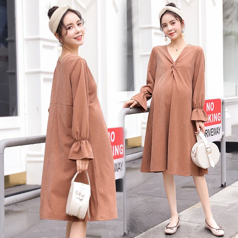 【新作】【送料無料】 1832＃マタニティドレス春秋コットンファッショナブルな薄い長袖無地ドレス妊婦ママドレス ロング スプリング 春物 オータム 秋物 ソリッドカラー AL expec323306768895