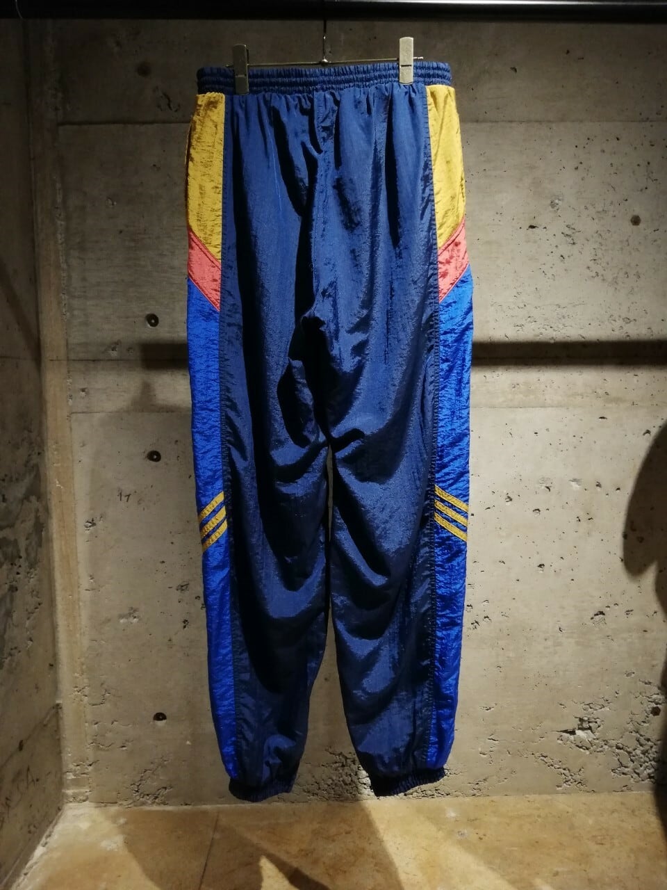 80s adidas ナイロンパンツ裾ジップ/マルチカラー ネイビー/ジョガー