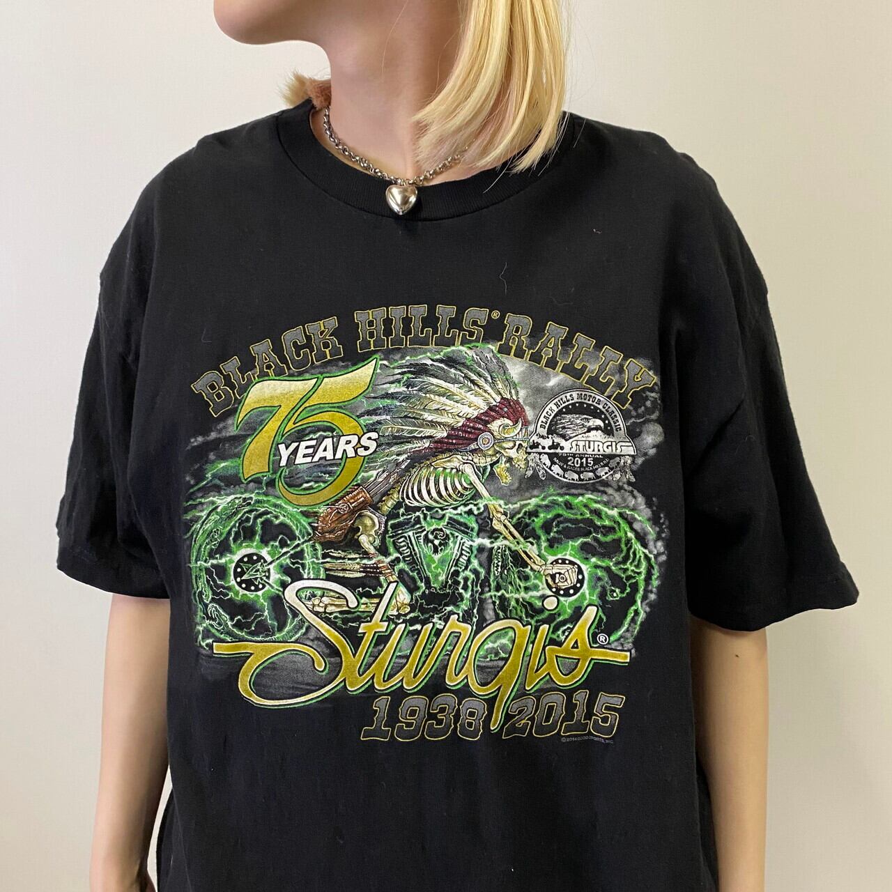 BLACK HILLS RALLY 骸骨 スカル バイカー 両面プリントTシャツ メンズL 