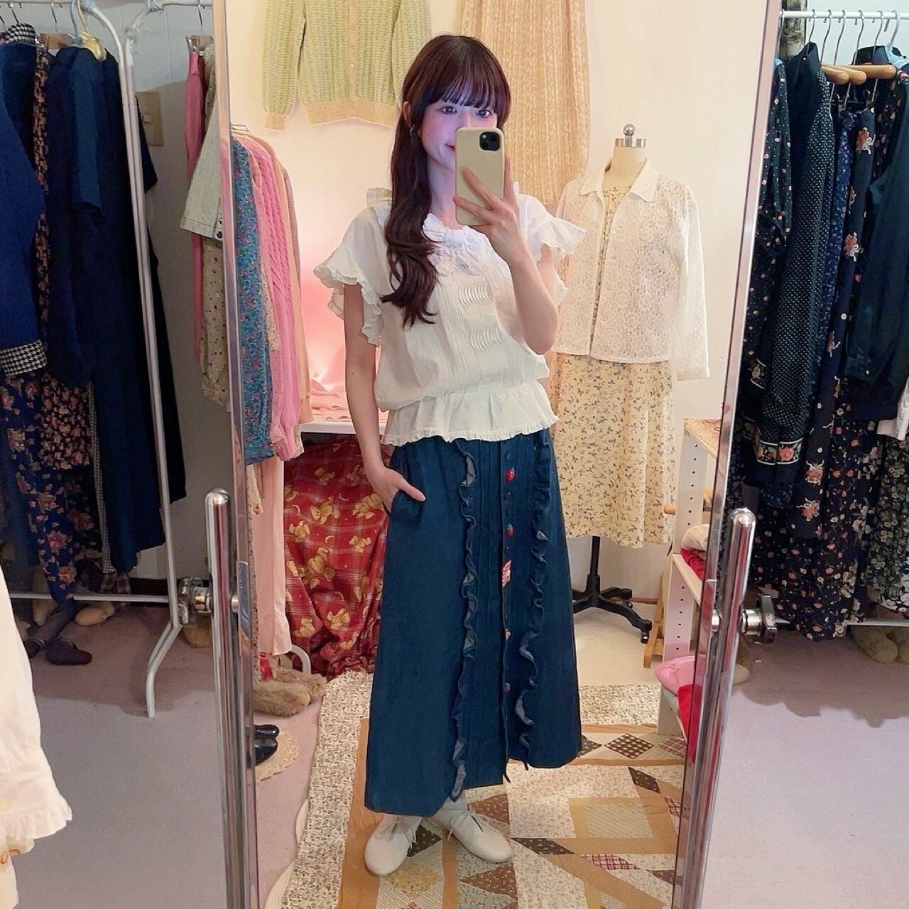remake ✂︎ strawberry picking denim frill skirt