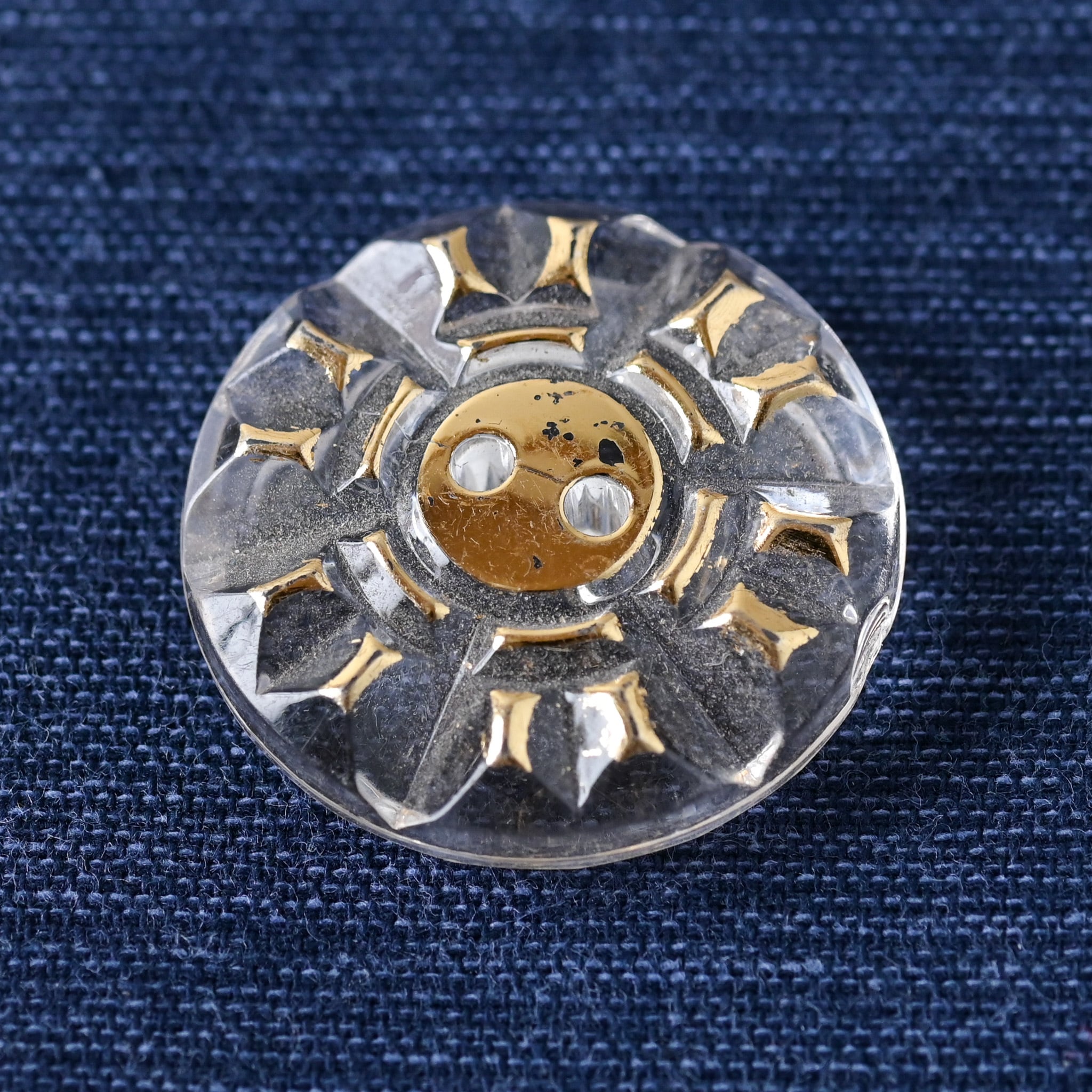 2個セット レトロな大きめヴィンテージボタン 透明 26ミリ | チェコ