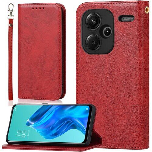 適用 Redmi Note 13 Pro Plus 5G ケース 手帳型 レッドミ ノート 13 プロ+ 5G ストラップ 手帳 スマホケース Xiaomi Redmi Note 13 Pro+ 5G 手帳型ケース フリップケース BonwFzin PU レザー ストラップケース ストラップホール付き マグネット フリップ カード カード入れ スタンド 落ち着いた色 レトロ レッド 2512