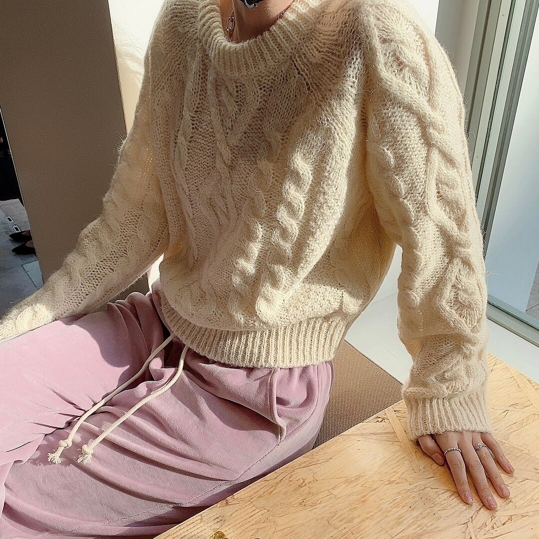 Pastel cable knit/ white (12月中旬頃発送予定)
