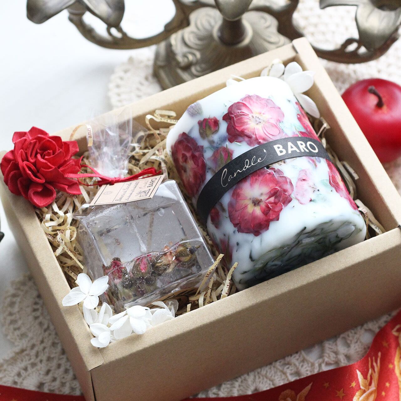 クリスマス期間限定商品 ギフトラッピング 紙袋付き 木芯ソイ ハードジェルボタニカルキャンドル2個セット Candle Baro