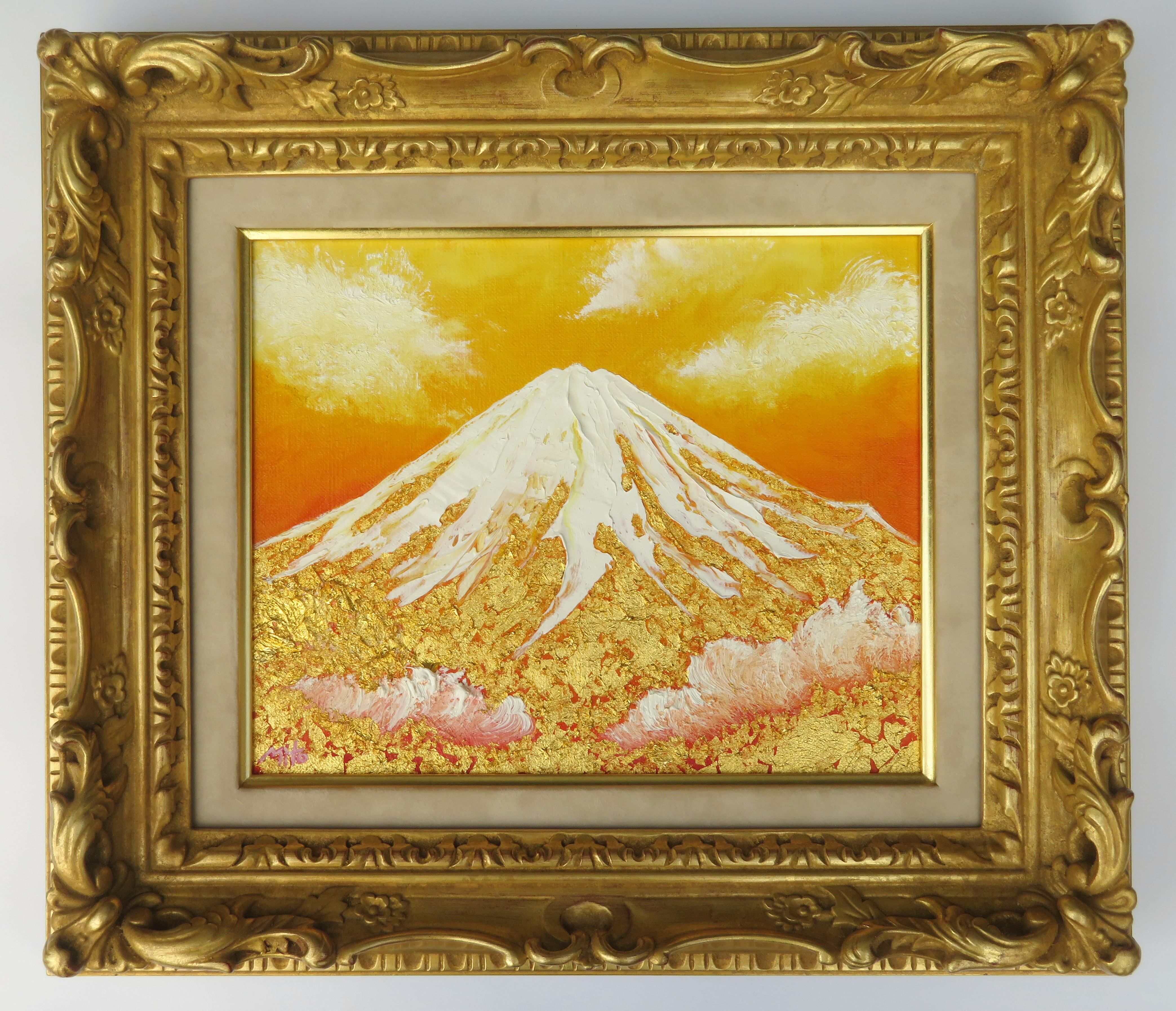 還暦感謝フェア【黄金の富士山～緑富士 F3号】油絵+純金24k金箔