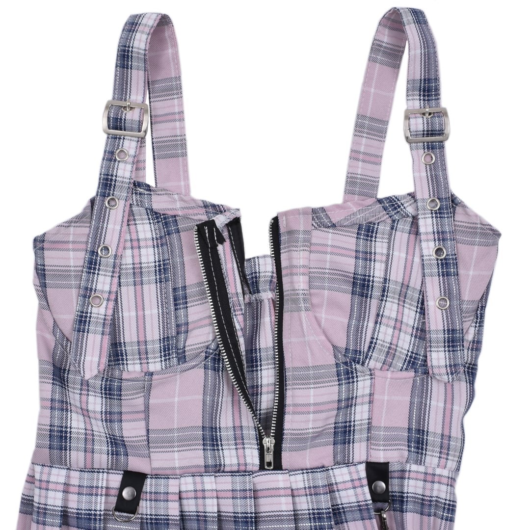 チェーン付き☆チェック肩ベルトワンピース(PINK) | VOLCAN&APHRODITE