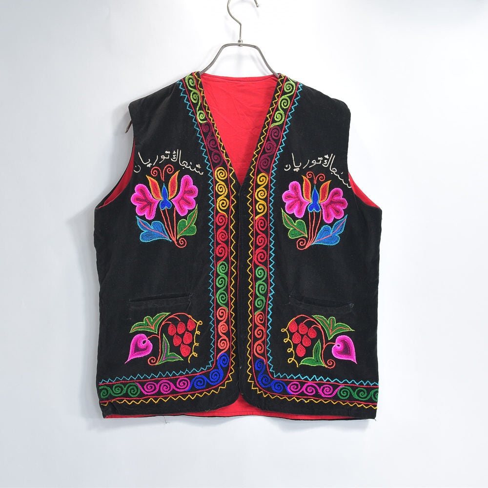 80～90s Embroidery Vest エスニック ハンドステッチ フラワー 刺繍