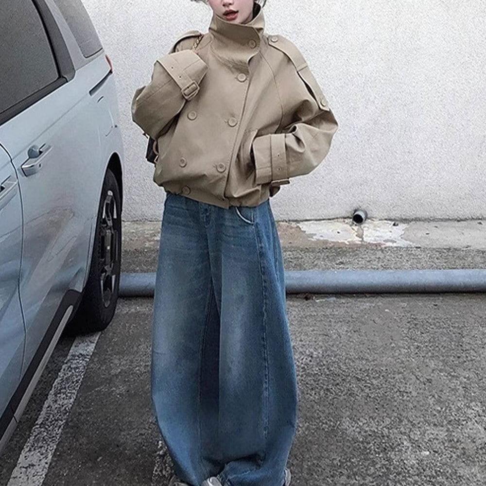 【送料無料】 スプリング コート ショート丈 レディース 春秋 韓国 アウター スタンドカラー きれいめ 大人 カジュアル 通勤 ビジネス オフィス レトロ おしゃれ 薄手 大人可愛い 大人女子