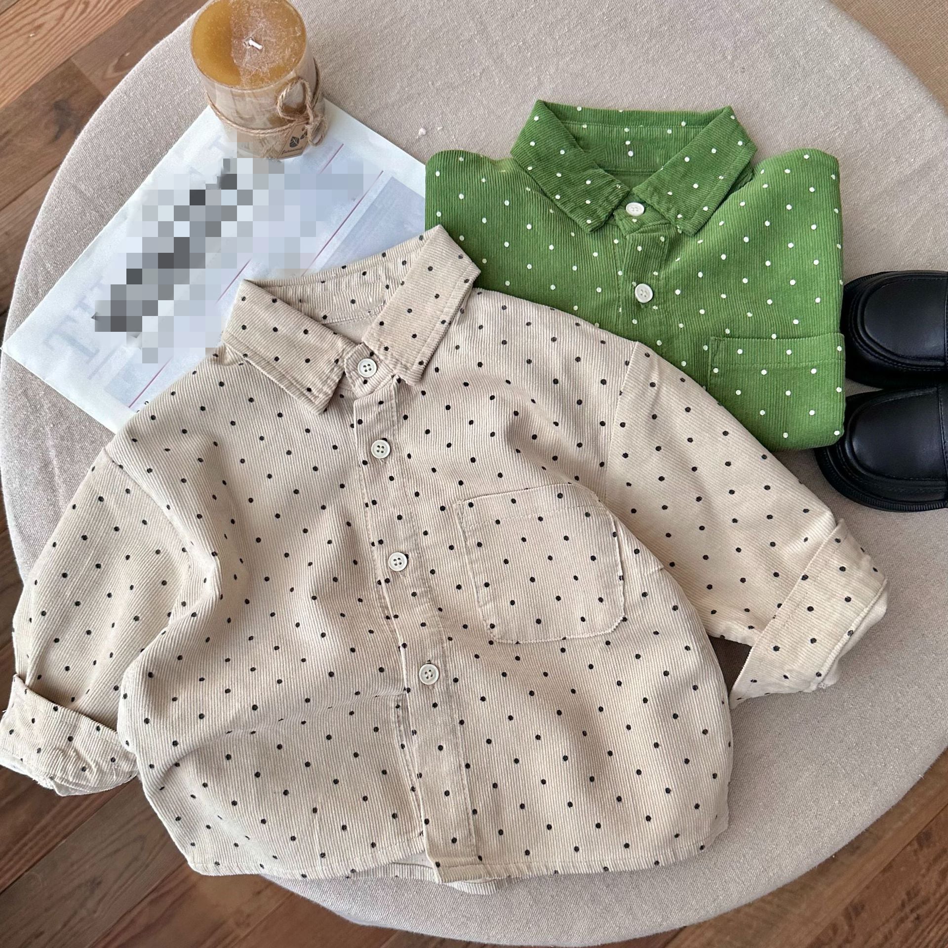 【BABY&KID】春新作ドット柄ピュアカラーシャツ