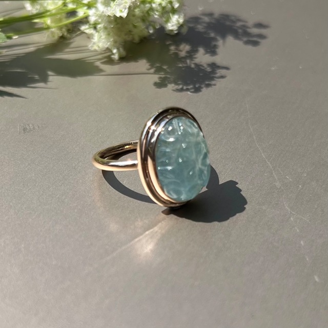 ［a flower］アクアマリン× K10YG リング