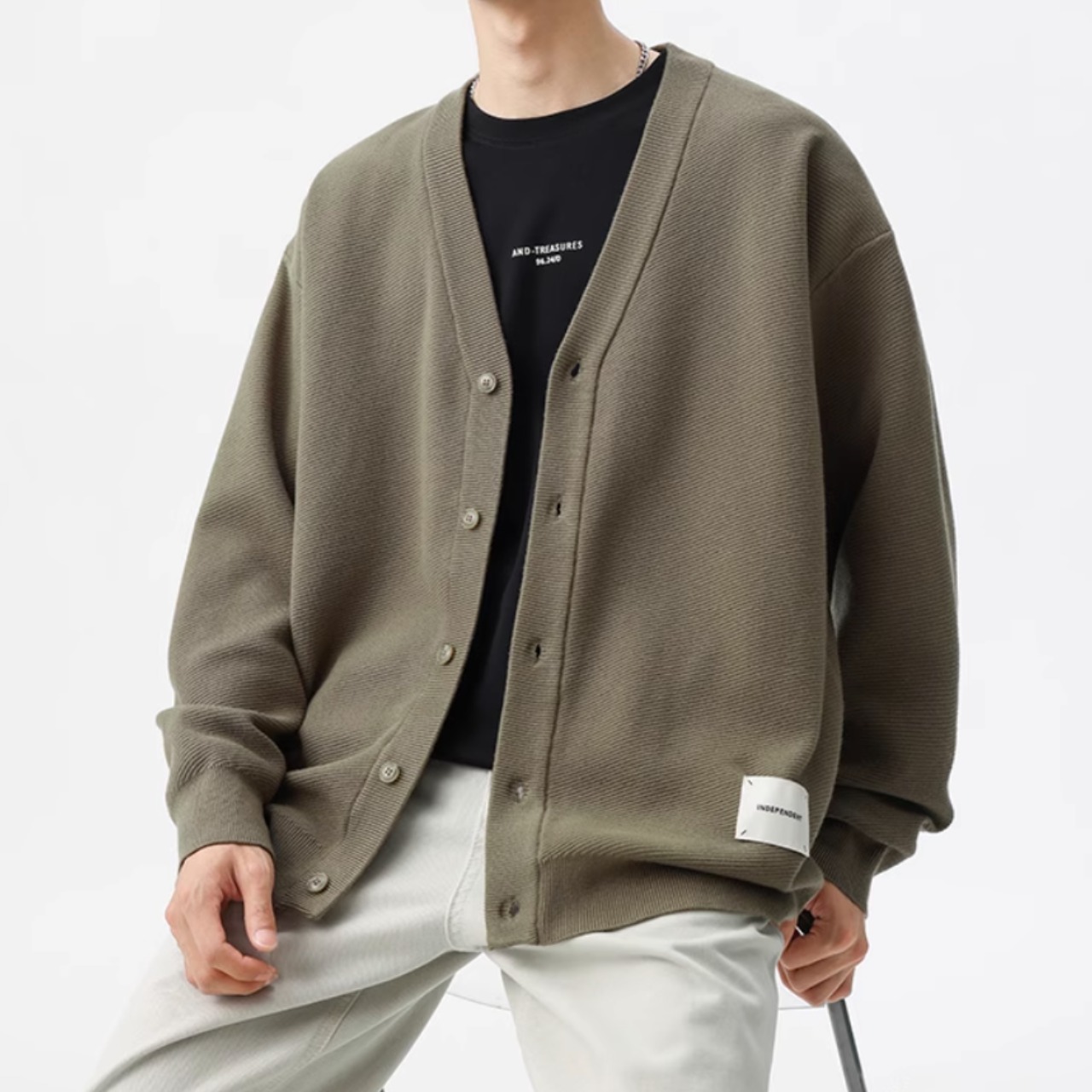 ボタンフロント ヒップ丈 ニットカーディガン af0389