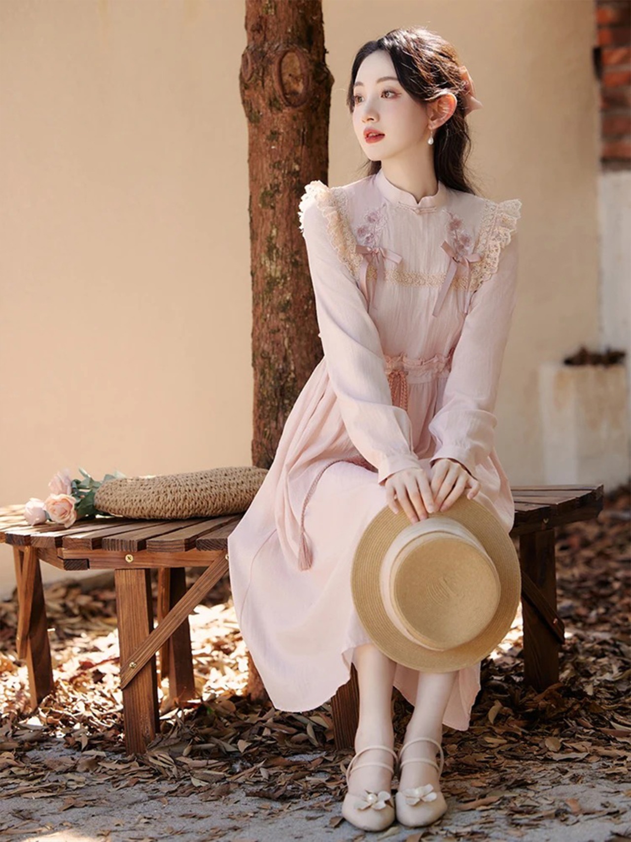 【0144】Pink Ribbon Girly Long Sleeve Dress