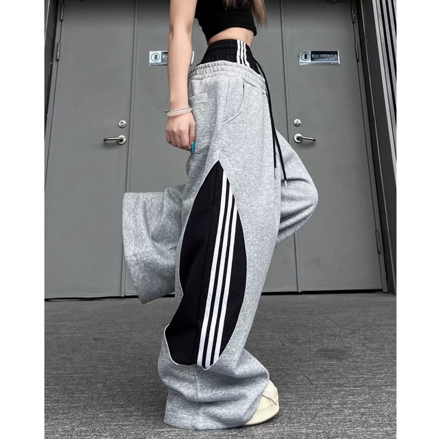 フェイクレイヤードサイドラインワイドパンツ 2col R02913