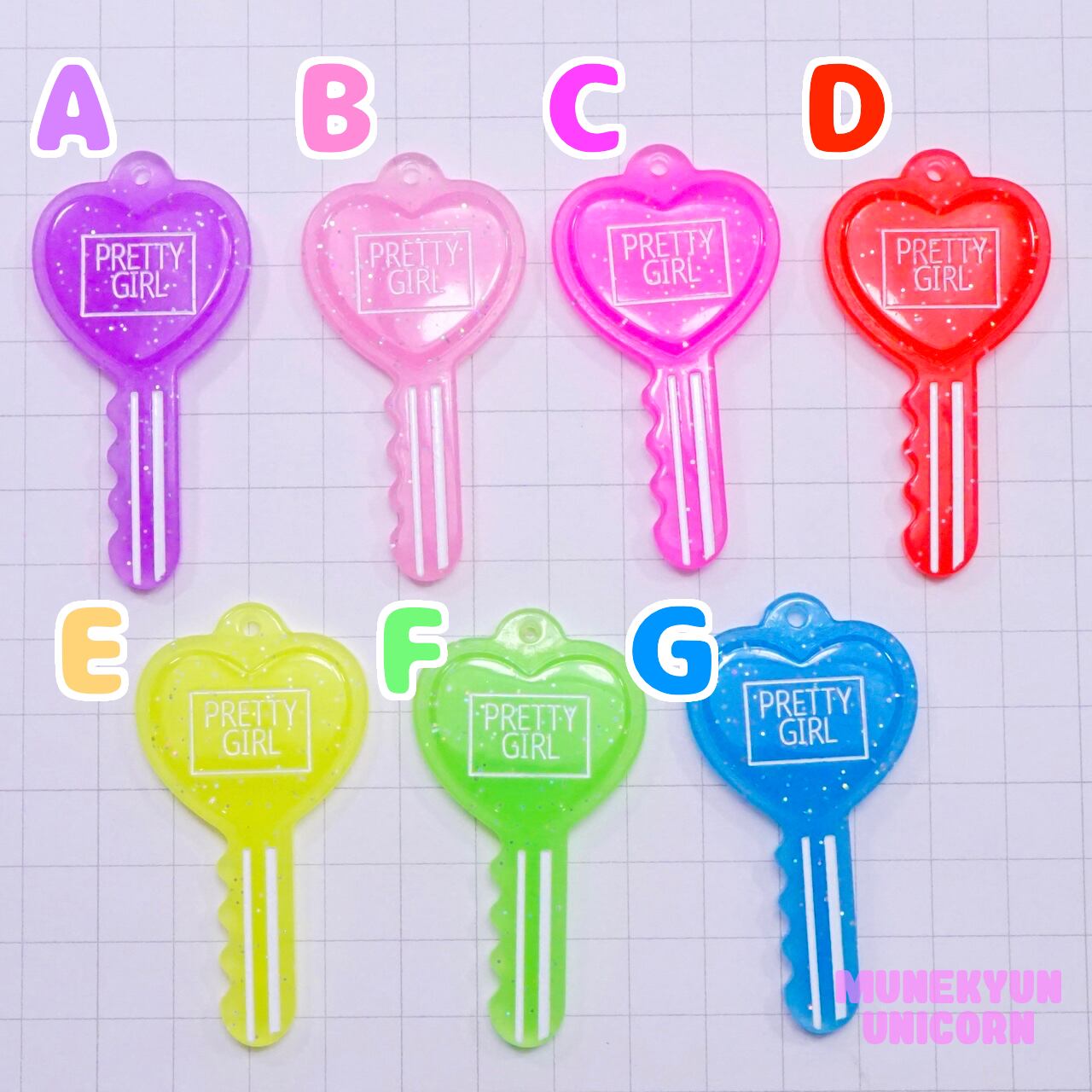 D585【1個/1pc】キャンディーカラー ハート鍵 チャーム/ Candy Color