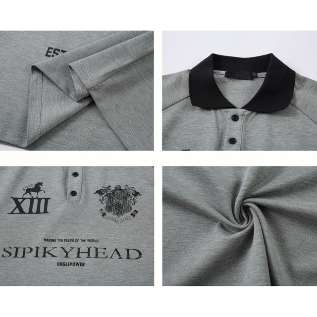gray graphic short-sleeved polo shirt　グレーグラフィック半袖ポロシャツ　J1804