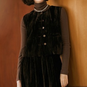 グロッシーシングルブレストベスト＆ロングスカートのセットアップ W01137