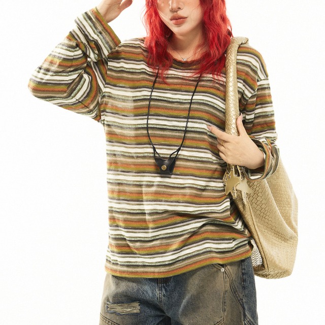 retro mix border knit long tee　レトロミックスボーダーニットロングティー　J1742