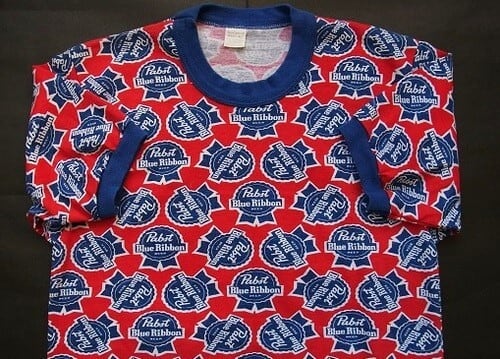 M 70s パブスト PABST BEER 染み込み Tシャツ USA製