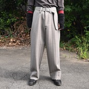 INTERIM / STRUCTURED DIAGONAL MELANGE WOOL DEADSTOCK BELTED MIL BAGGY TROUSER