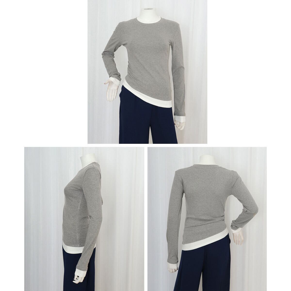 重ね着風 長袖 Tシャツ レディース 春秋冬 韓国 きれいめ 大人 カジュアル シンプル レイヤード タイト 細見え ストレッチ ドッキング トップス 大人可愛い 大人女子